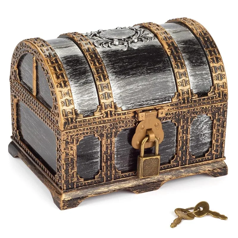 Kids Pirate Treasure Chest Plastic Pirate Vintage Treasure Box, Mini Pirate Chest Toys for Boys