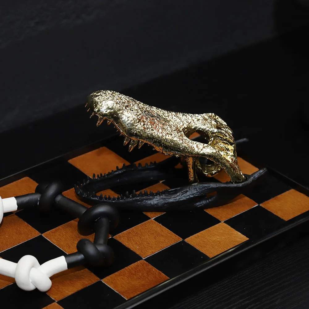 Modern Luxury Dinosaur Decor Electroplated Golden Jurassic Style Creative Metal Crafts for Tabletop Room Decoration