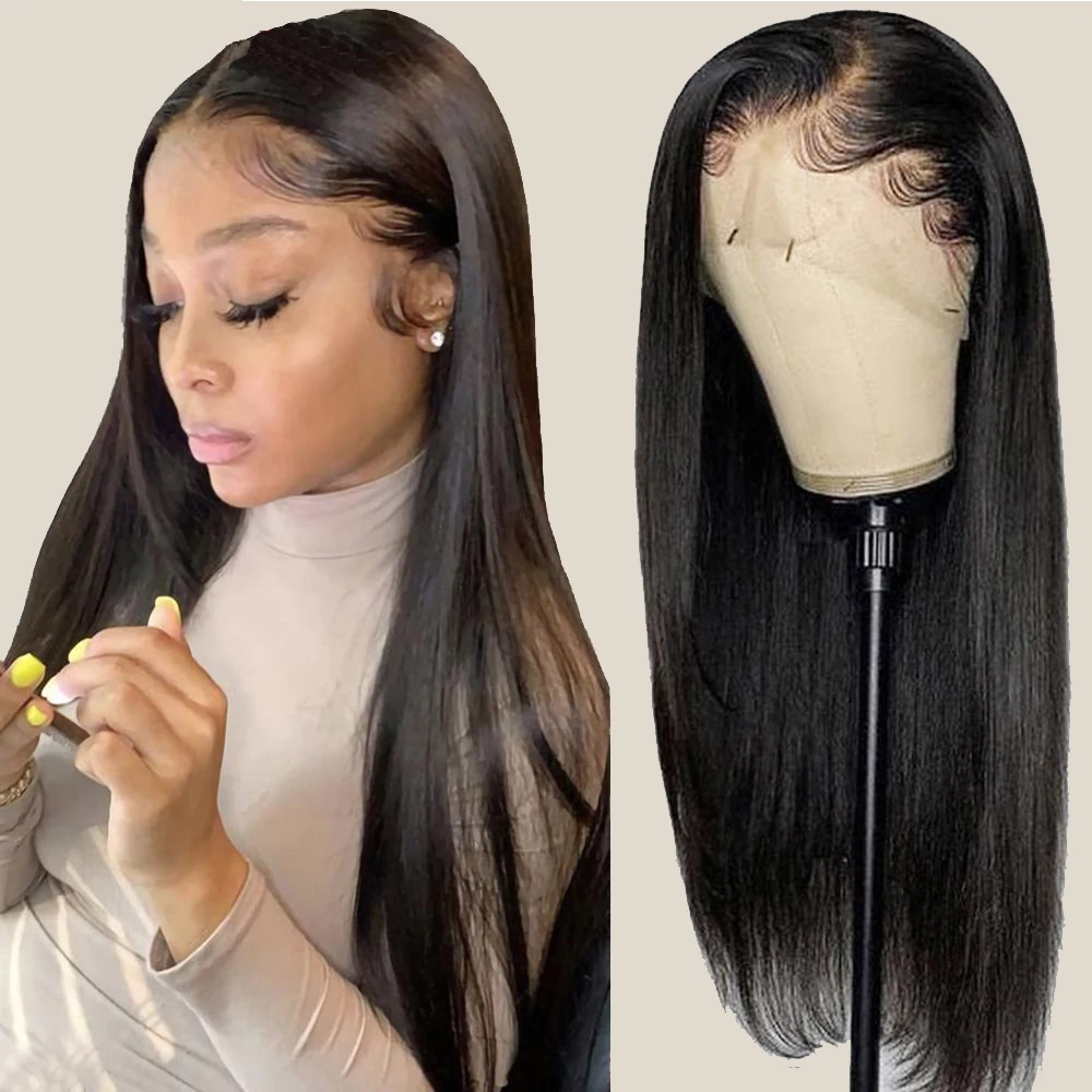  13x4 Front Lace 100% Natural Virgin Human Hair Wig for Black Women 150% 180% Density Brazilian Bone Straight