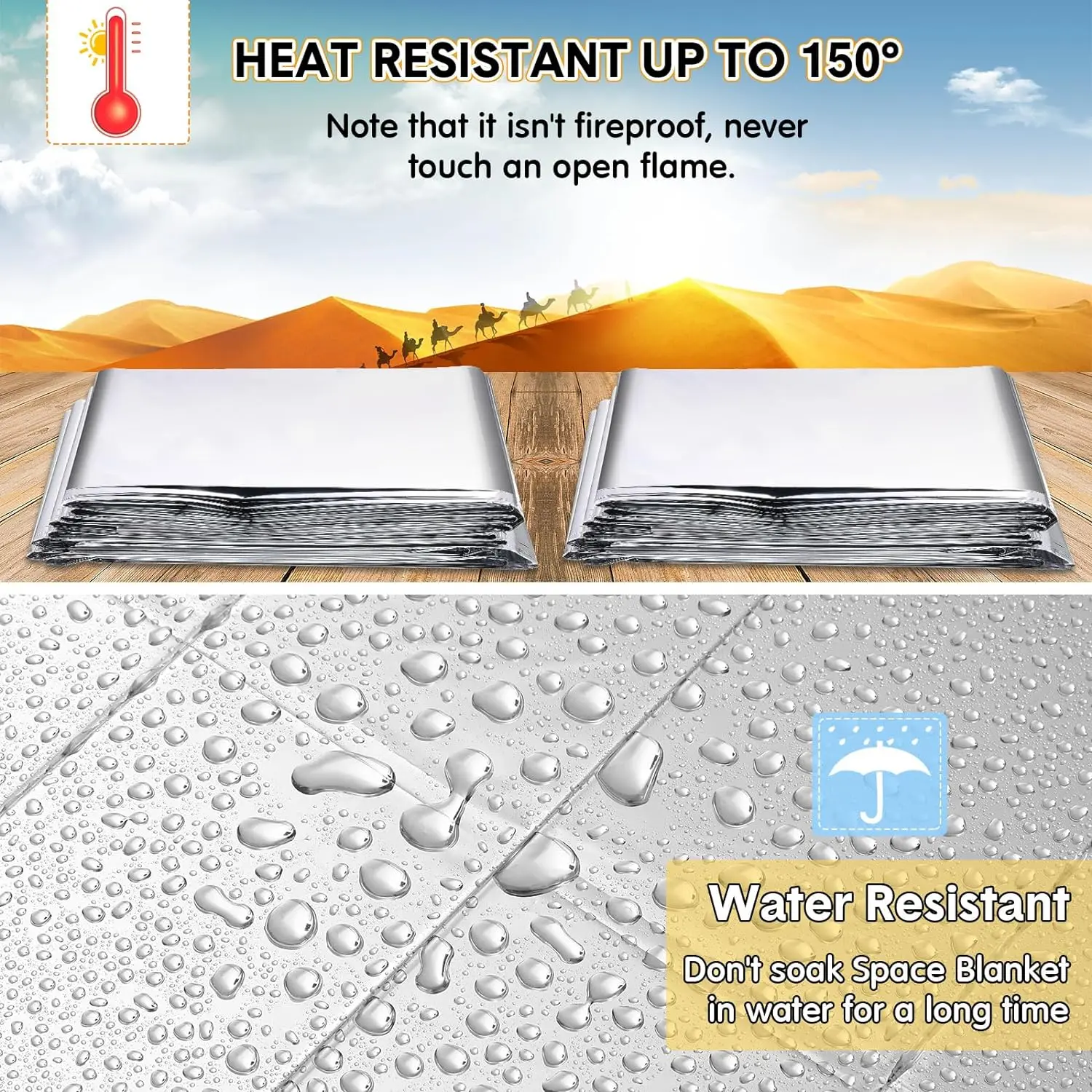 Light Weight Double-Sided Silver Aluminized Foil Survival Emergency Mylar Thermal Space Blankets Polyester