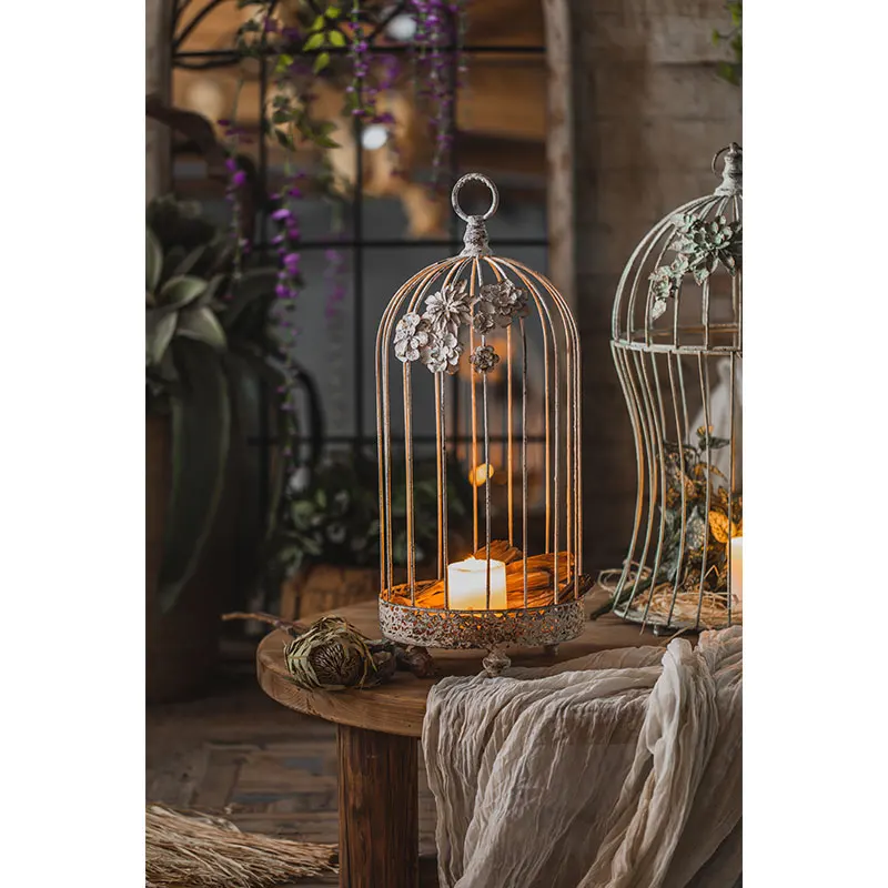 Handmade Design Antique Candelabra Birdcage Style Lantern Luxury Candles Holder Vintage Decorative Centerpieces Iron Candlestick