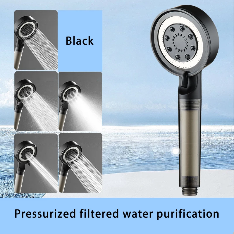 Abs 5 mode purifying filtration massage mist hand water saving rainfall water filtration system high pressure filter shower head