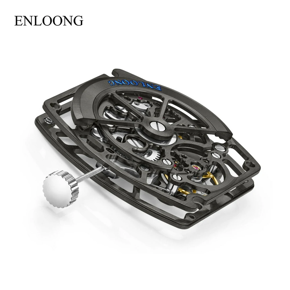 ENLOONG 21 Jewels Tonneau Style All Skeleton Mechanical Movement Modify 72 Hours Automatic Movement