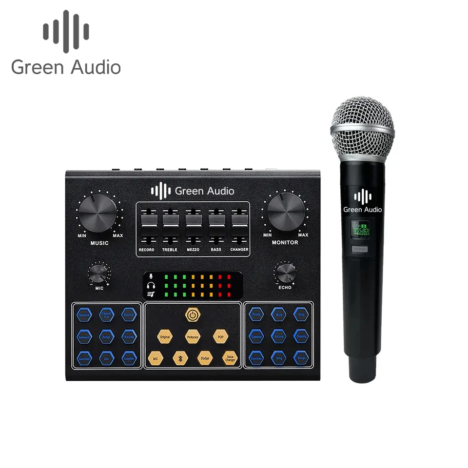 GAX-C9A Professional Mixer Sound Card Usb Studio Recording External Connect Phone Computer Karaoke Live with Wireless Mics