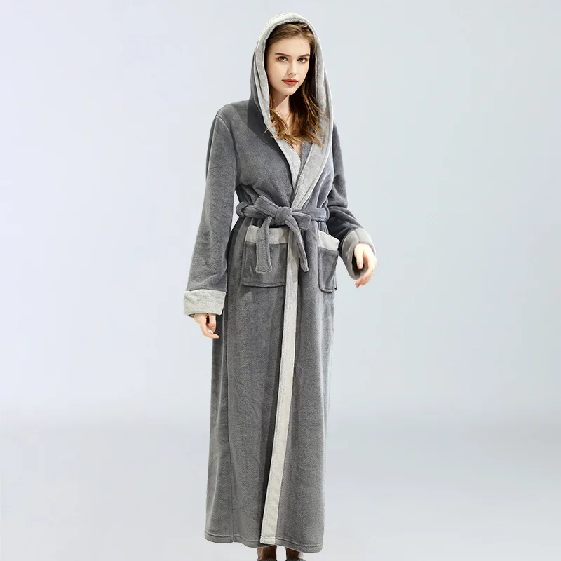 High Quality Bathrobe Pajamas Winter Thicken Flannel Bath Robe Long Plus Size Lovers Couples Night Dressing Gown Nightgown