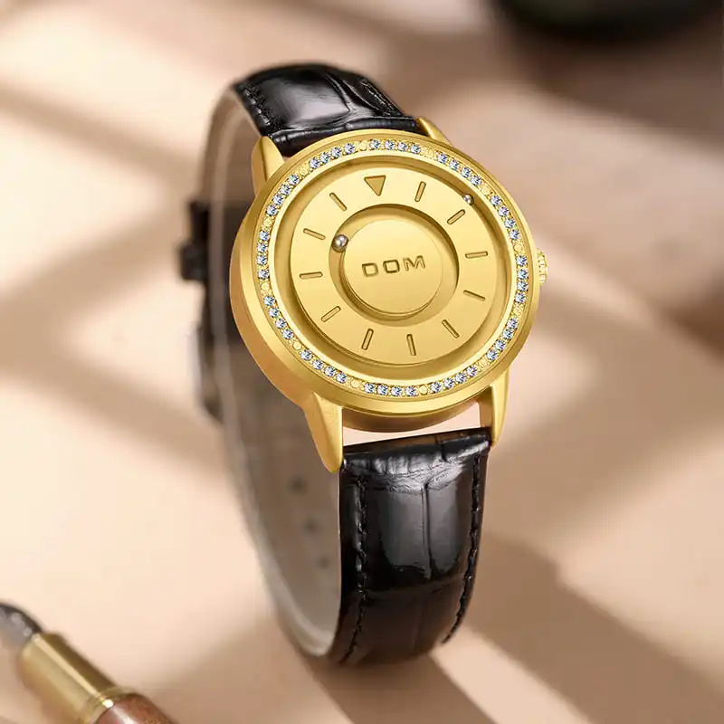 DOM 1758 Creative Women Magnetic Force Watch Leather Waterproof Female Scrolling Beads Quartz Watches for Ladies Magnetic Clock