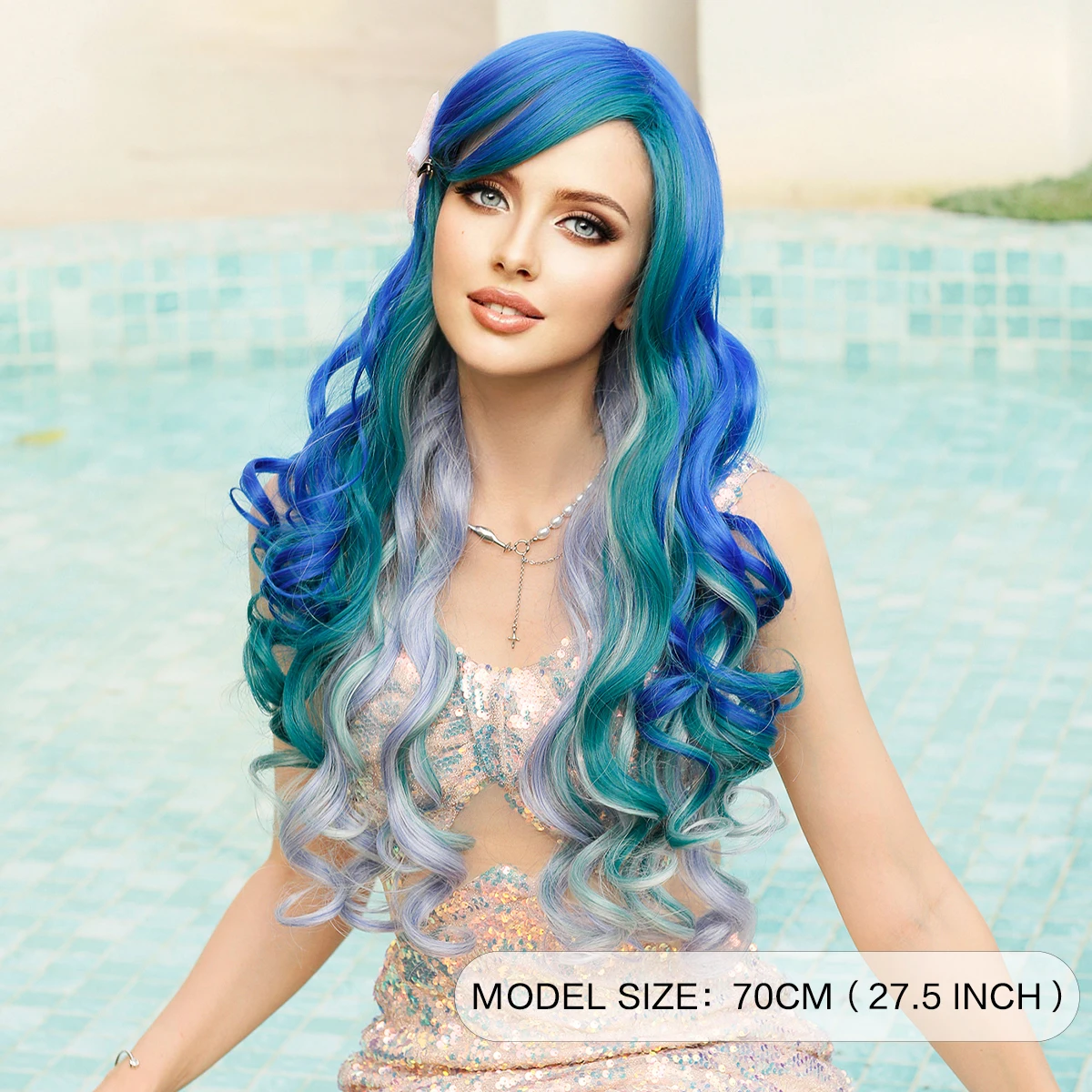 Long Wavy Costume Wigs Cosplay Little Mermaid Wig for Women Halloween Party Used Drag Queen Ariel Ombre Blue Purple Wig