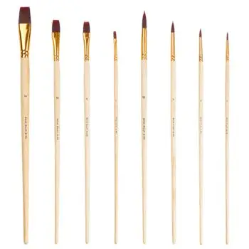 Watercolors Acrylic Oil  8 Piece Paint Brushes White Nylon Hair wood Handle Art Brush With 2 Shape Tips