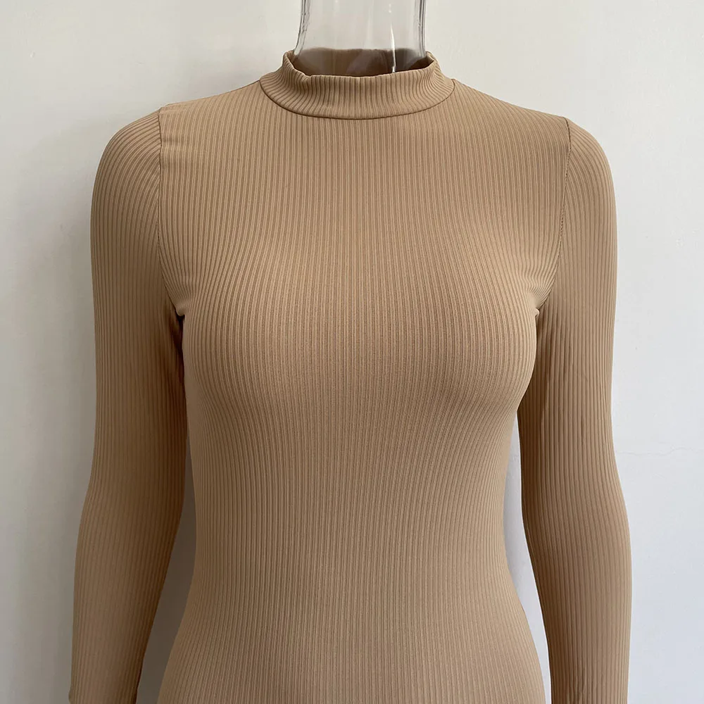 8259  Long Sleeve Evening Dress 2021 New Autumn Ribbed Split Vestidos Ladies Patty Bodycon Slim Outfits Casual Gray Clothing