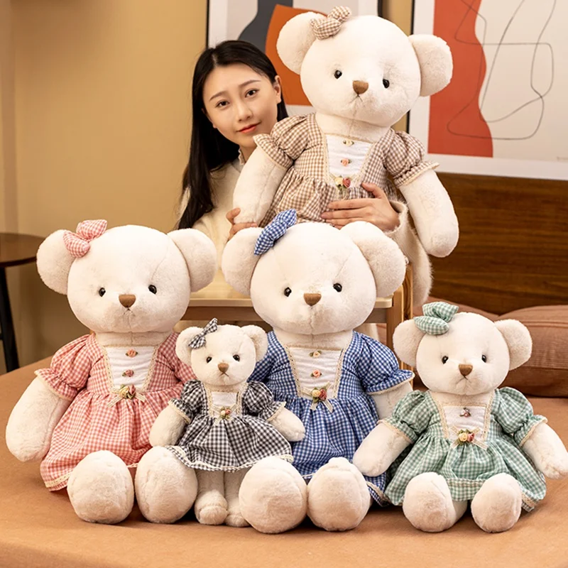 Горячая распродажа милая маленькая юбка плюшевый мишка кукла подарок на день Святого Валентина праздник медведь с клетчатым цельным