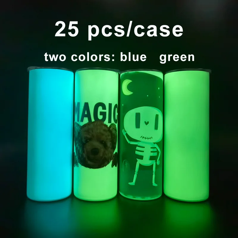 US Warehouse stocked 20oz Stainless Steel Skinny Blank Luminous Paint Straight Blank Sublimation Glow In The Dark Tumbler