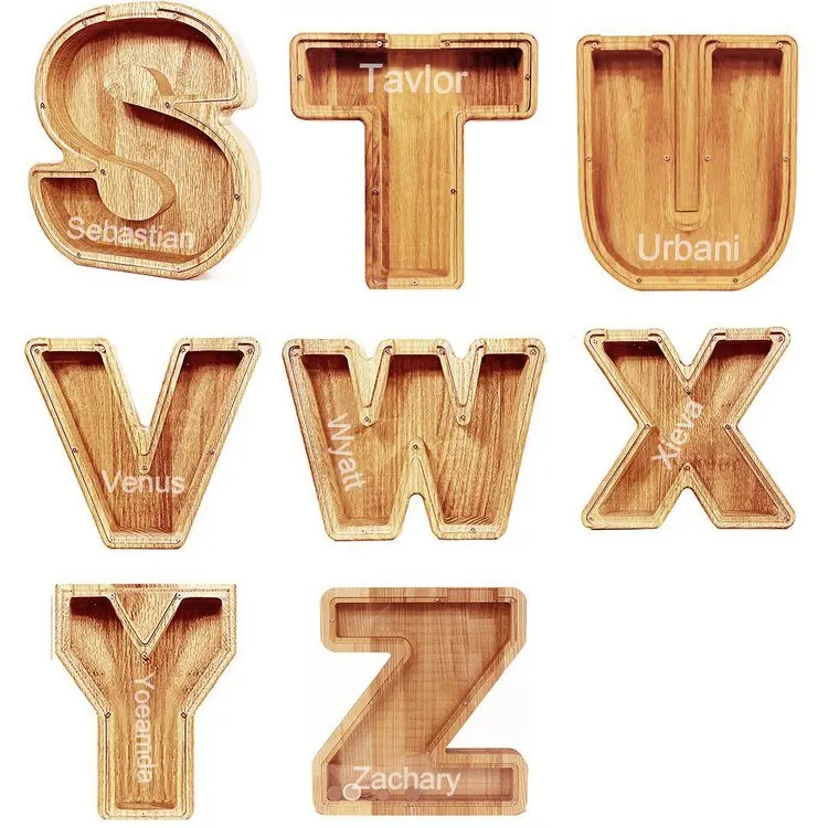 A-Z Letter Wooden Piggy Banks,Engraved Name On Acrylic Saving Money Boxes