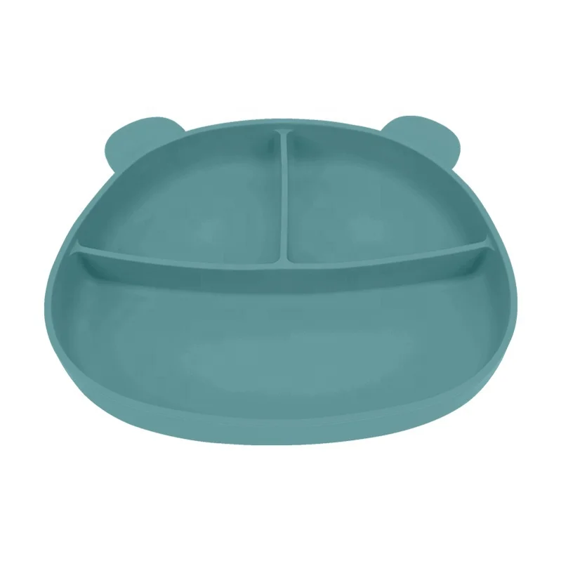 New Launched Safe Divided Suction Plate Bear Animal Kids Suction Silicone Children Dish Food Plate