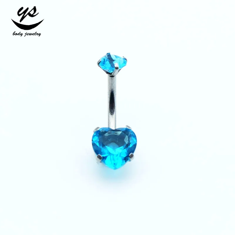 Stainless steel internally thread heart zircon belly rings surgical steel