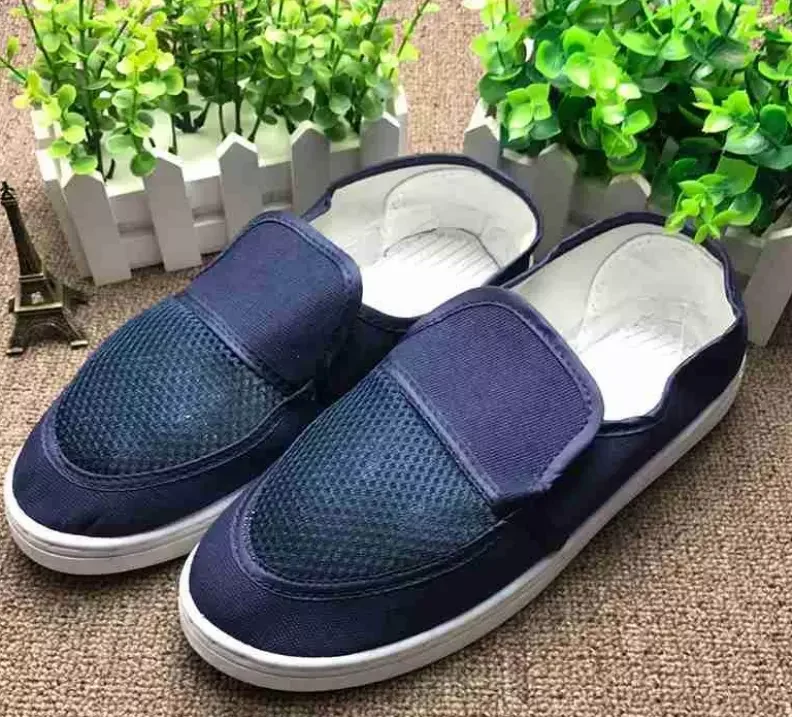 YP-N12 Anti-Static Safety Shoes/Workshop Medical PVC Sole Antistatic Stripe Cleanroom Shoes/Blue ESD Canvas Net Vamp Shoes