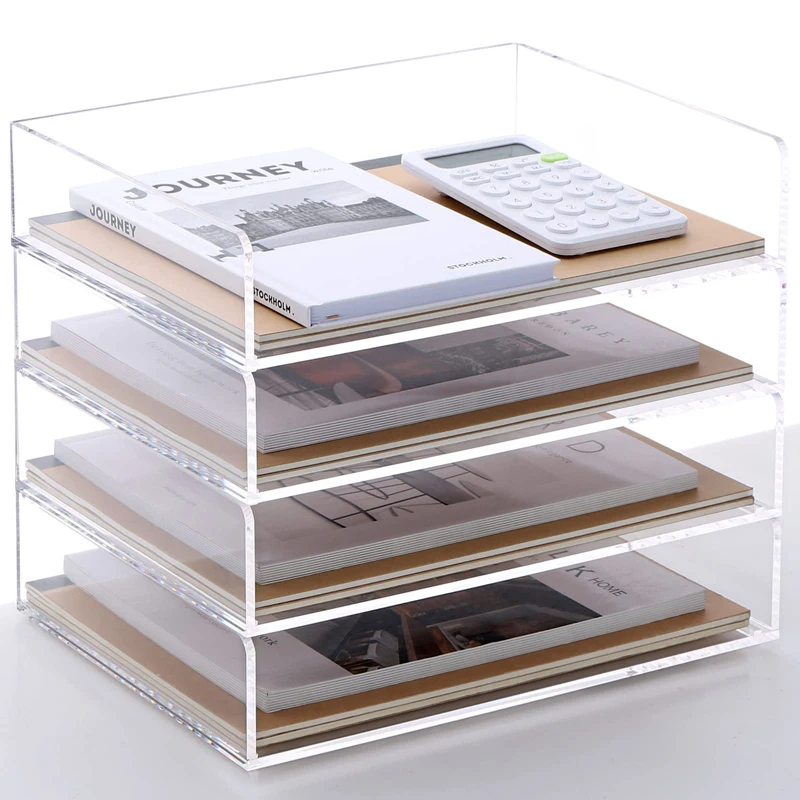 Stackable Clear Acrylic Letter Paper Tray Desktop Organizer 4-Tier Acrylic Table File Organizer Document Shelf