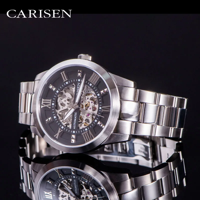 Carisen Brand High Quality Automatic Movement Stainless Steel Case 42mm Genuine Leather Strap Black Pilot Odm Men Watch