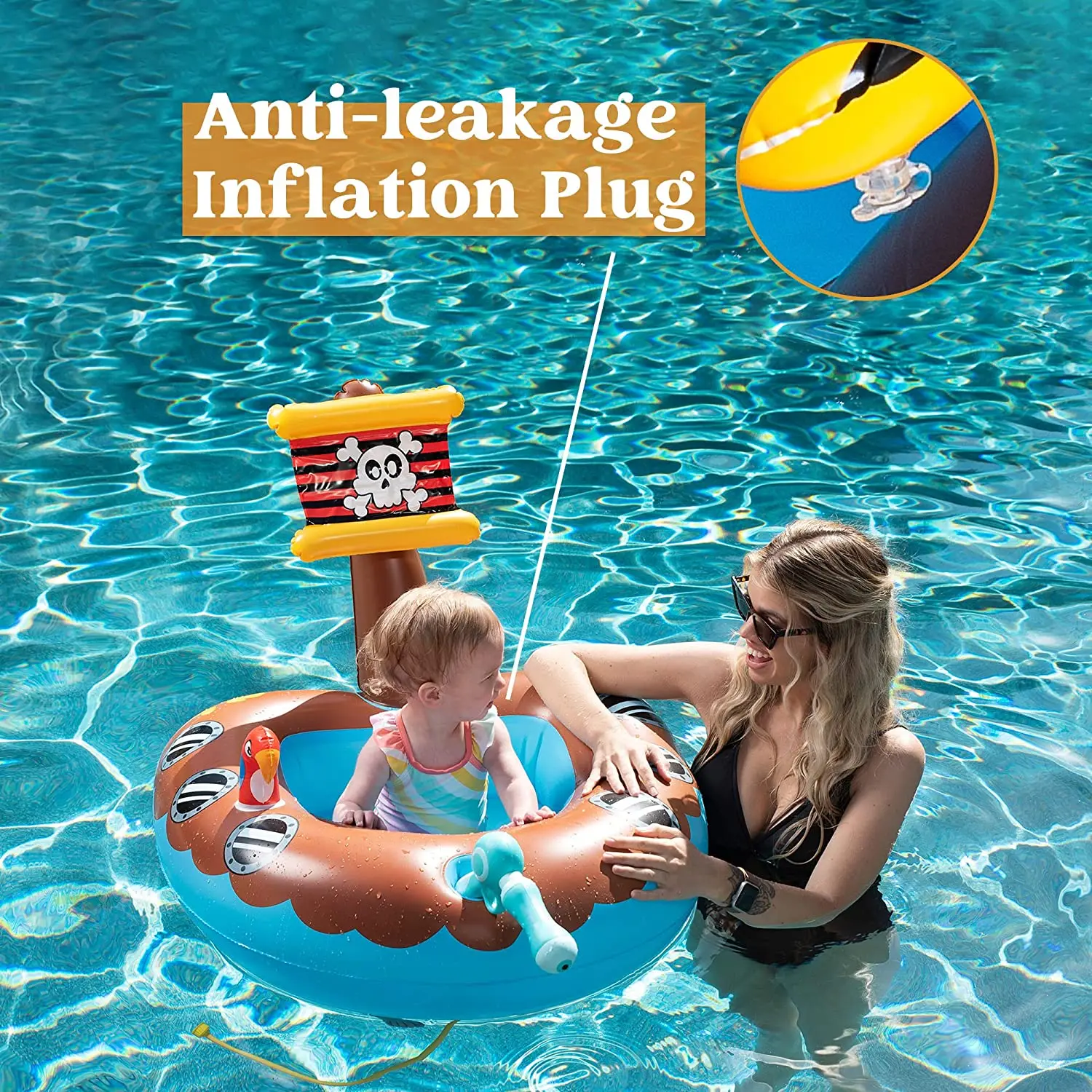 Summer Party Water Blaster Inflatable Pirate Boat Baby Float with Squirt Gun Inflatable rider for Kids