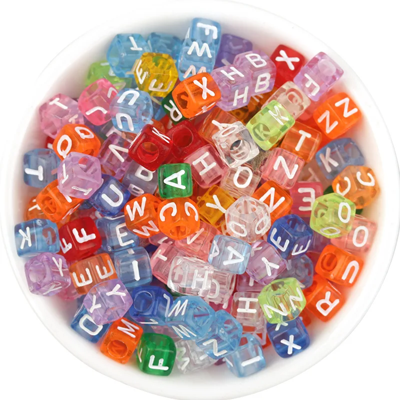 Acrylic Plastic Lucite Beads Colorful Square Round Flat A-Z Letter Alphabet Beads for DIY Handmade Craft Bracelet Earring Making