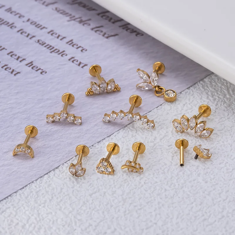 1.2x8mm G23/f136 Titanium Implant-grade Zircon Crown Lip Ear Body Piercing Jewelry