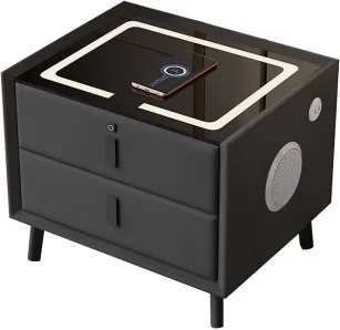 Wholesale Modern Glass Top Drawer Night Smart Stand Gloss White Luxury Nightstand Bedside Table for Bedroom