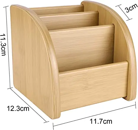 3-Compartment Office Desk Organizer Desk Organizer Bamboo Wood Phone Holder