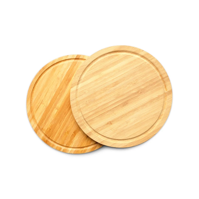 Hot Selling Wooden Butcher Block Bambu Pizza Chopping Boards with Groove Round Bamboo Cutting Board