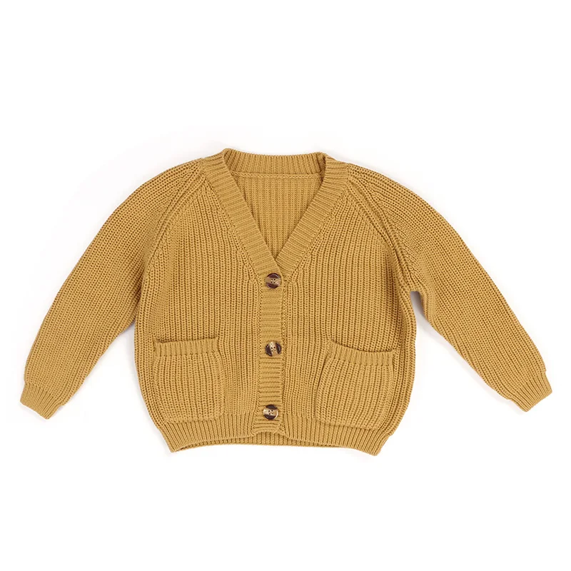 Muti solid color spring autumn hot sales girls sweater with buttons and pocket kids Chunky Knit Cardigan girls sweater