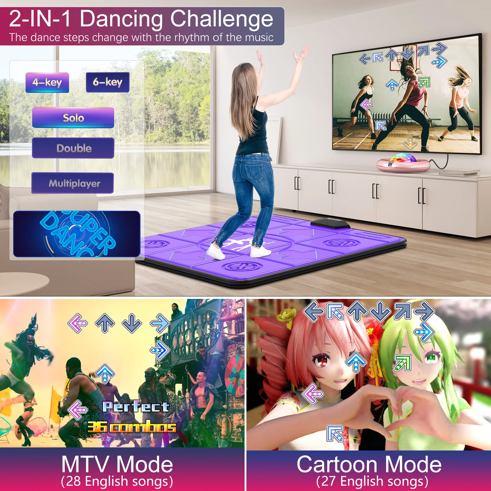 
HDMI TV Computer Wireless Dance Mat Game for Adult Kids Boys Girls Dance Floor Portable Musical Blanket Pad 