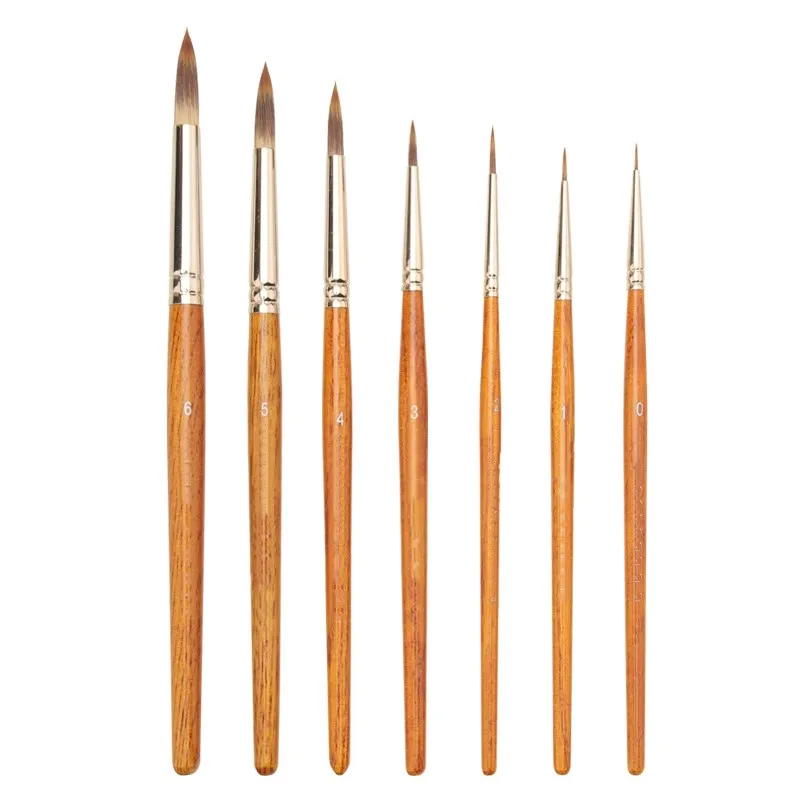 OEM ODM Оптовая Продажа Профессиональные 7 шт художника деревянной ручкой круглая голова Акварельная живопись набор кистей