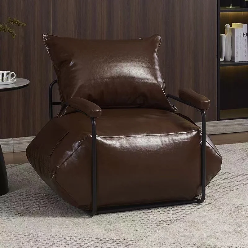 FUWOS Vintage Brown Leather Sofa 1 Seater Hot Sale Togos Sofa Competitive Price Home Furniture Lazy Couch Sofa Set Furniture