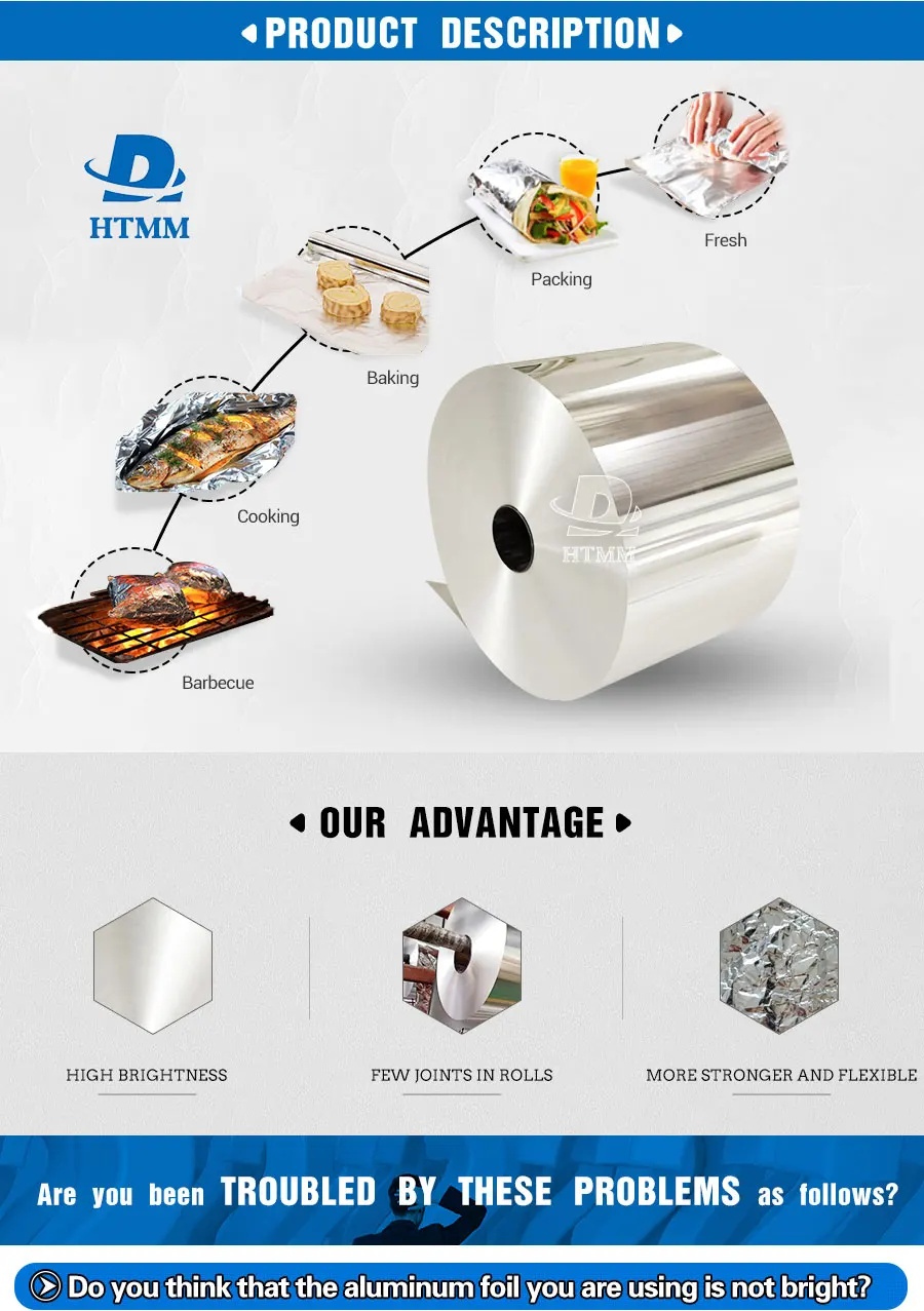 Kitchen Aluminum Foil Rolls For Food Packaging 20 Micron Thick Aluminum Foil Jumbo Roll Factory Price
