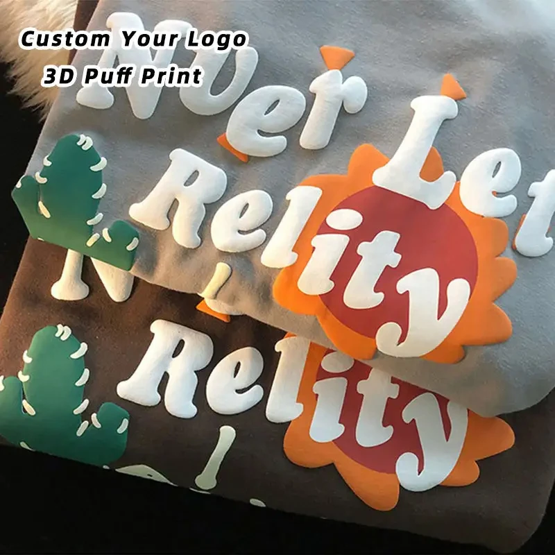 100% Cotton Plain Oversized Tshirt Heavy Weight stock Custom Foam 3d Logo Men Puff Print Tee T Shirt