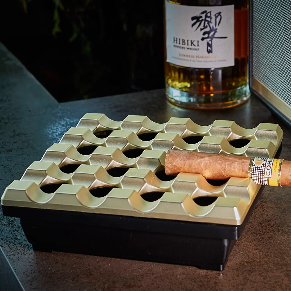 JIFENG JF-2019N luxury Carbon fiber lid 16 holes outdoor use windproof big size square metal cigar ashtray for cigar shop