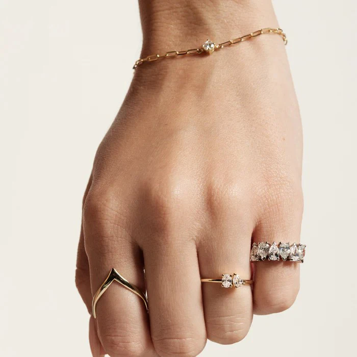 Personalized Jewelry Manufacturer 925 Silver Diamond Water Drop Pear Cut Gold Half Eternity Band Ring For Women