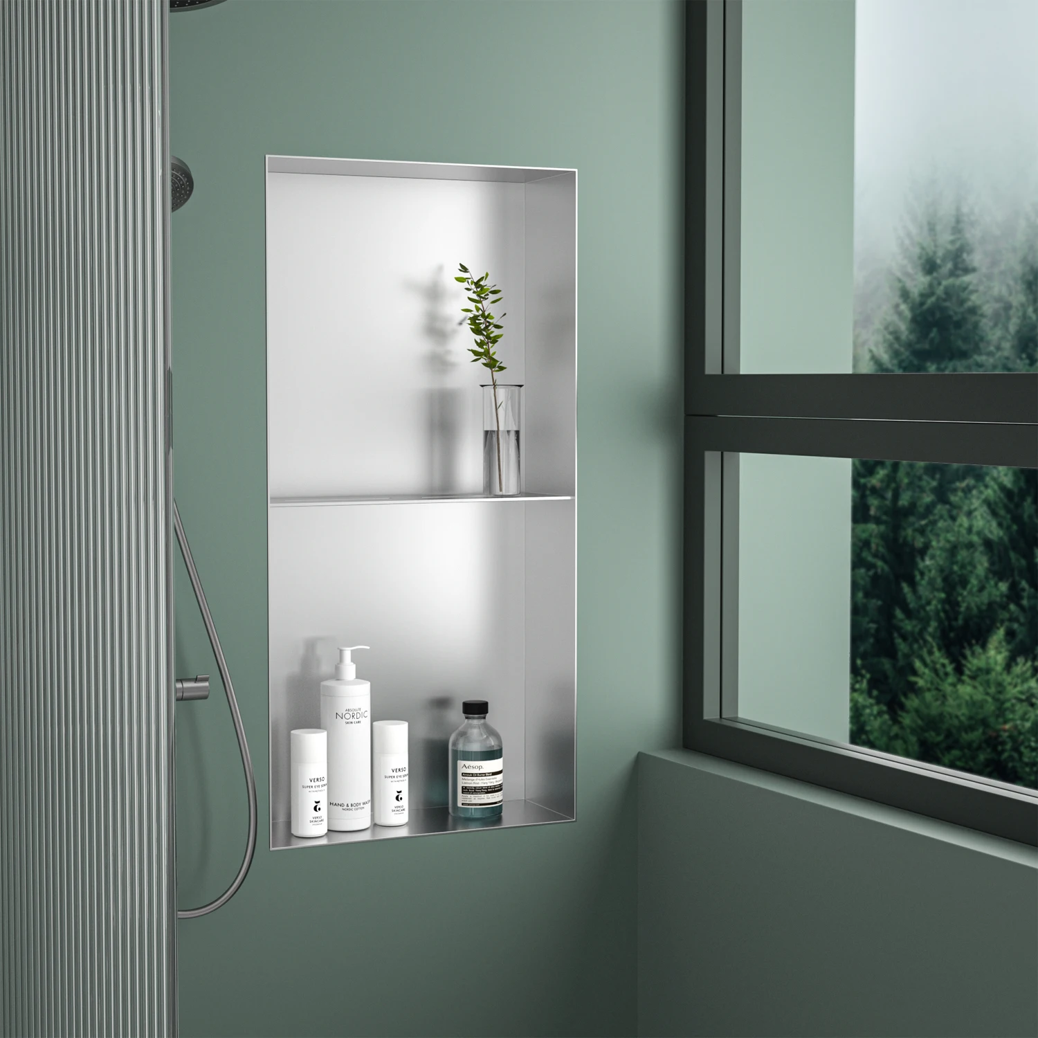 Modern Wall-Mounted Stainless Steel Shower Niche With Double Brushed Gold Black Metal Shelves Bathroom Accessories for Hotels
