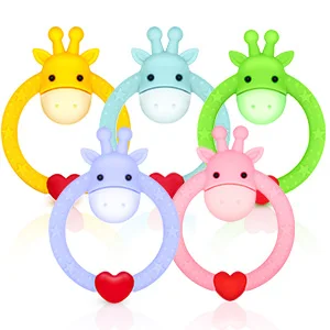 Рождественские радужные деревянные Силиконовые Зубные кольца в виде кролика