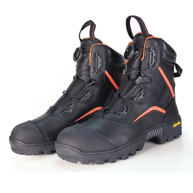 2023 black color waterproof full grain leather firemen boots fire prevention tactical boots