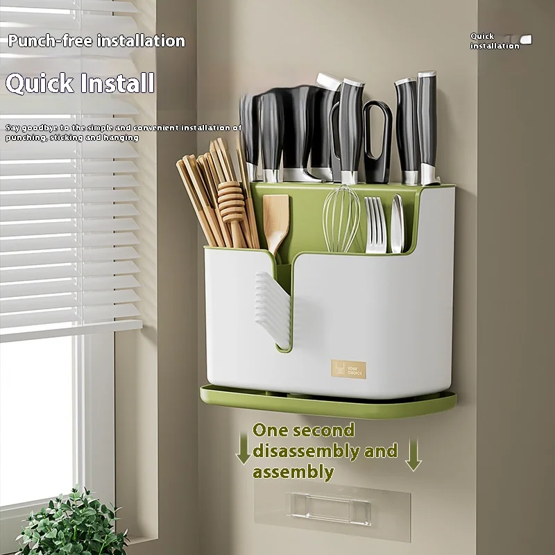 Customized Plastic Kitchen Shelf Home Multifunctional Knife Holder Wall Mounted Storage Cage