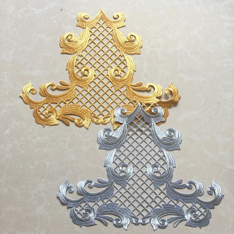 Baroque Gold applique Embroidery iron-on Patch stickers Custom with Glue Sil color Clothing gress Heat Transfer Garment Patches
