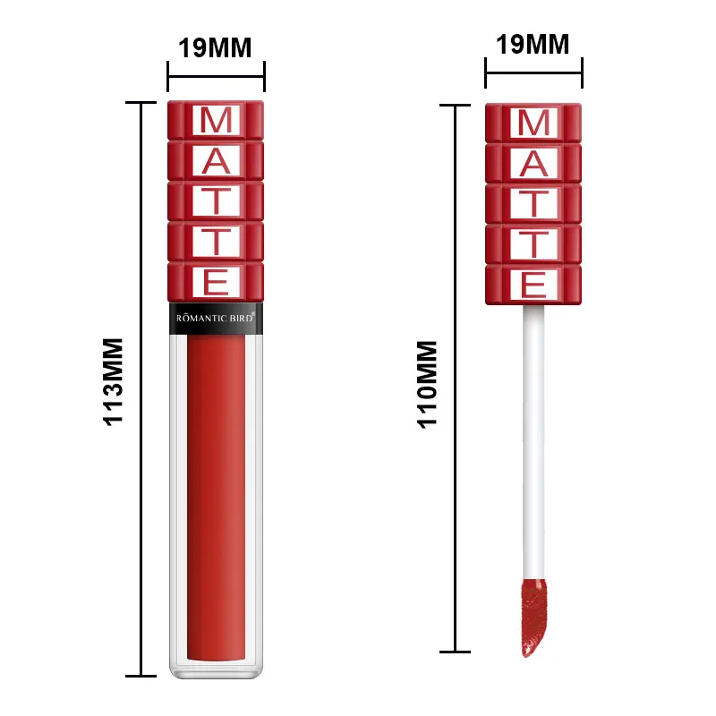 Romantic Bird Red Brown Lipstick Make Your Brand Waterproof Matte Liquid Velvet Women Professional Makeup Lip Gloss Vegan Solid