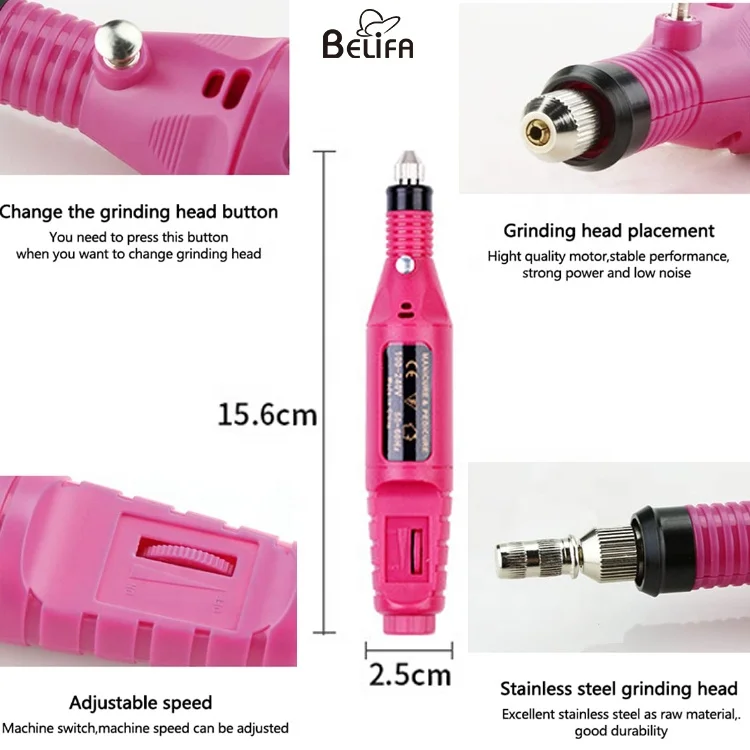 Portable pen shape usb electric nail art polishing machine set with 6 ceramic bits electric manicure nail drill