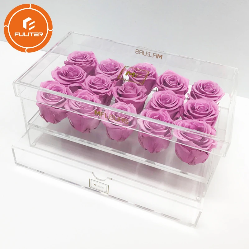 Custom 12 Holes Acrylic Flower Box Clear Transparent Rectangular Acrylic Flower Box With Ribbon