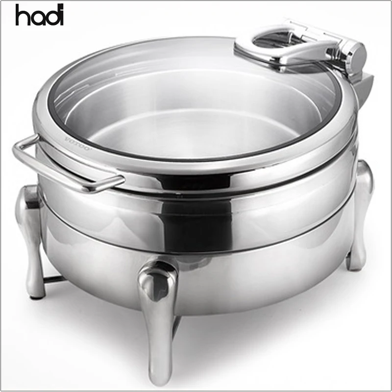 HD 304 Stainless Steel round Hydraulic Buffet Server Elegant Arabic Food Warmer Chafing Dishes with Windows for Hotel Use