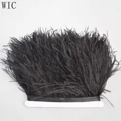 Ready-to-ship Black 10-15cm Ostrich Feather Trim Lace Trimming Fringe for Luxury Wedding Evening Dress Decor
