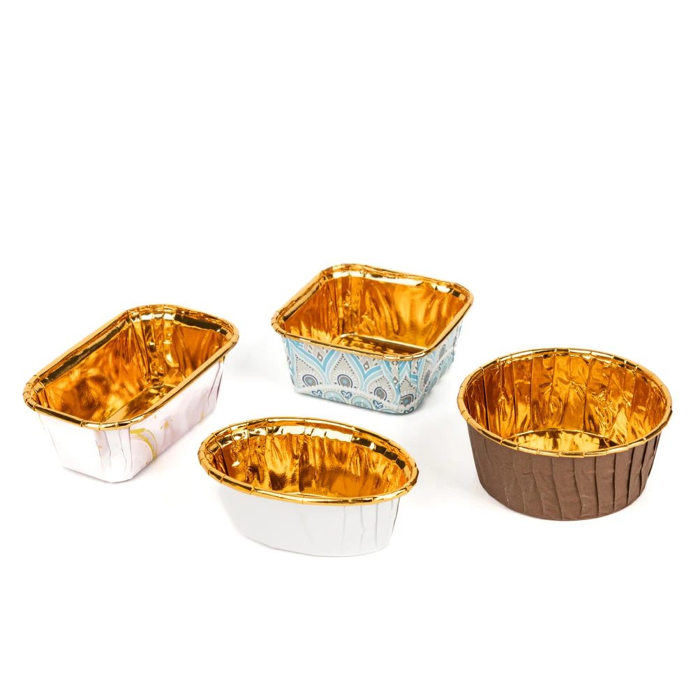 LOKYO High temperature disposable gold foil aluminum pudding cupcake liner paper greaseproof baking cup