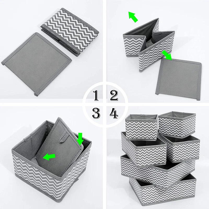 Set of 6pcs Foldable non woven fabric Organizer Box wardrobe storage organizers for Underwear, Socks, Ties, Bras, Scarves