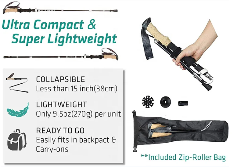 2023 High Quality Telescopic folding Aluminum 7075  walking hiking Sticks Trekking Poles