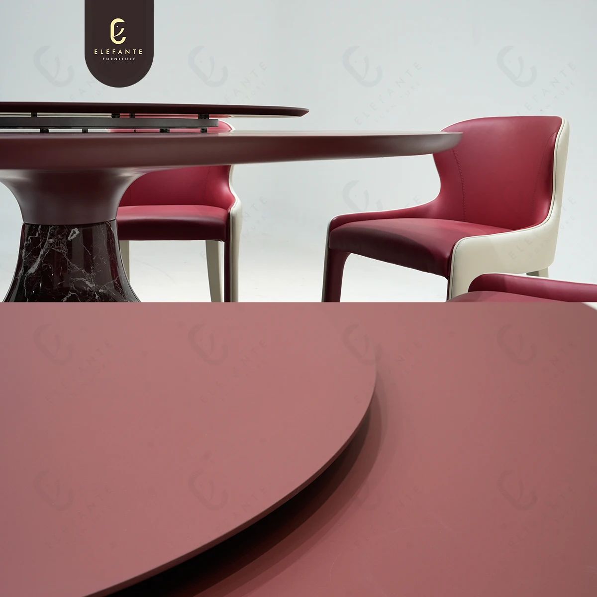 Elefante Round Dining Table Set 6 Seater Phoenix Board Countertop with Marble Stone Base Dining Table