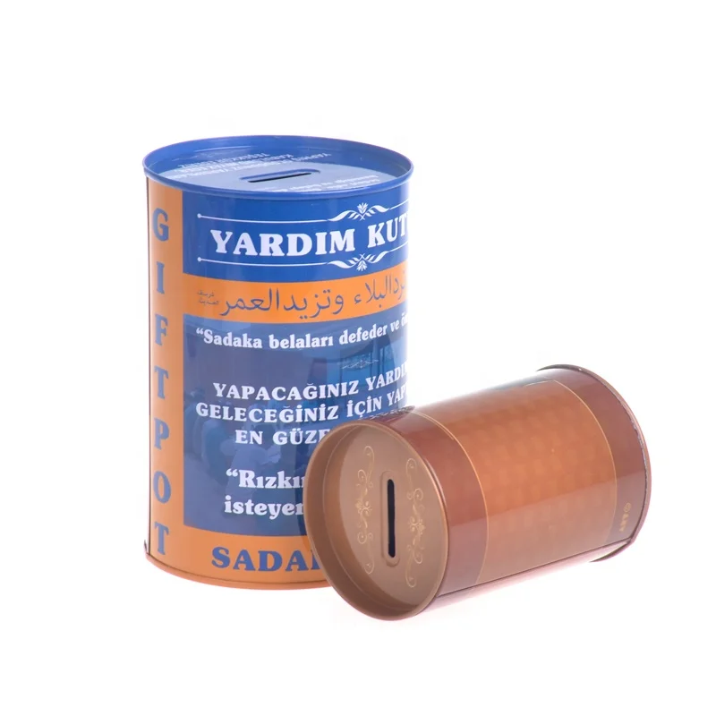 Round Christmas tin can money box custom coin box for kid